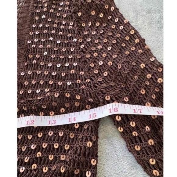 Sweaterworks Brown Knit Sequin 2-Piece Tank & Open Cardigan Set | M & L - Picture 8 of 10
